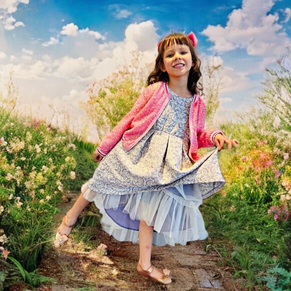 Oshkosh Girl's Fit & Flare Floral Dress Sleeveless Low-High Princess Holiday 5T - Picture 5 of 13